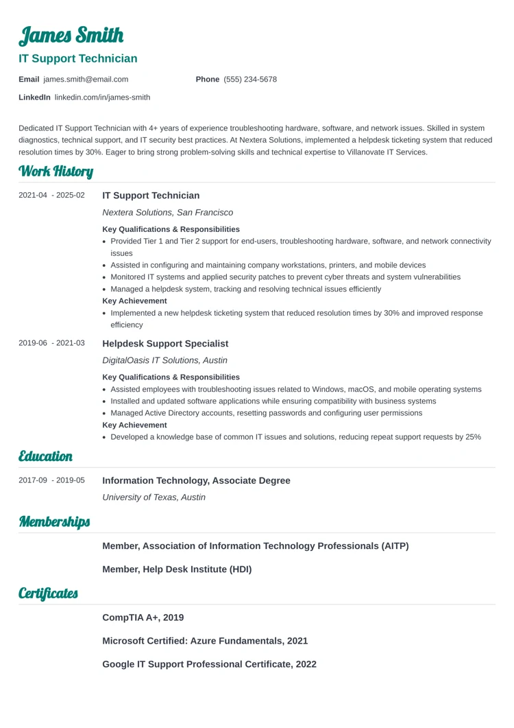 IT resume template free