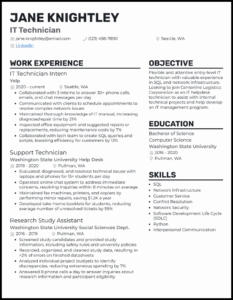 IT resume template sample