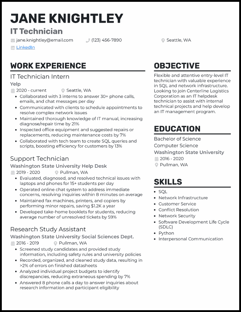 IT resume template sample