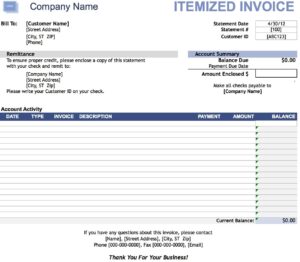 Itemized Invoice Template Example