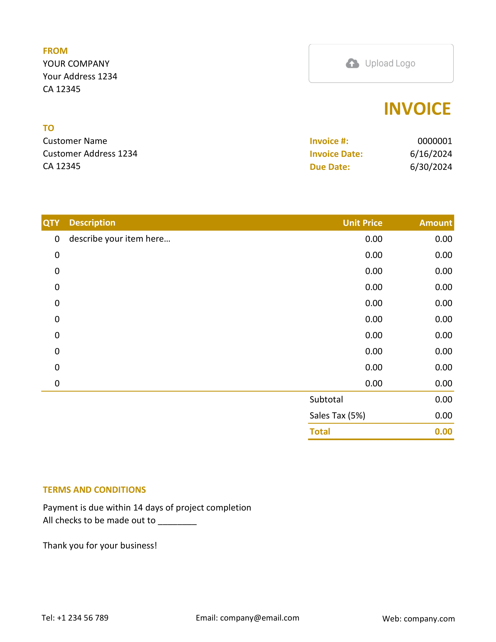 Itemized Invoice Template Sample