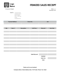 Itemized Receipt Template Example