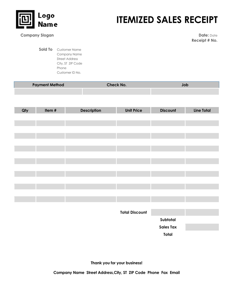 Itemized Receipt Template Example