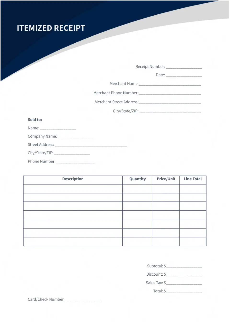 Itemized Receipt Template Sample
