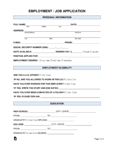 Job Employment Application Template Example