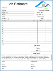 Job Estimate Template Example