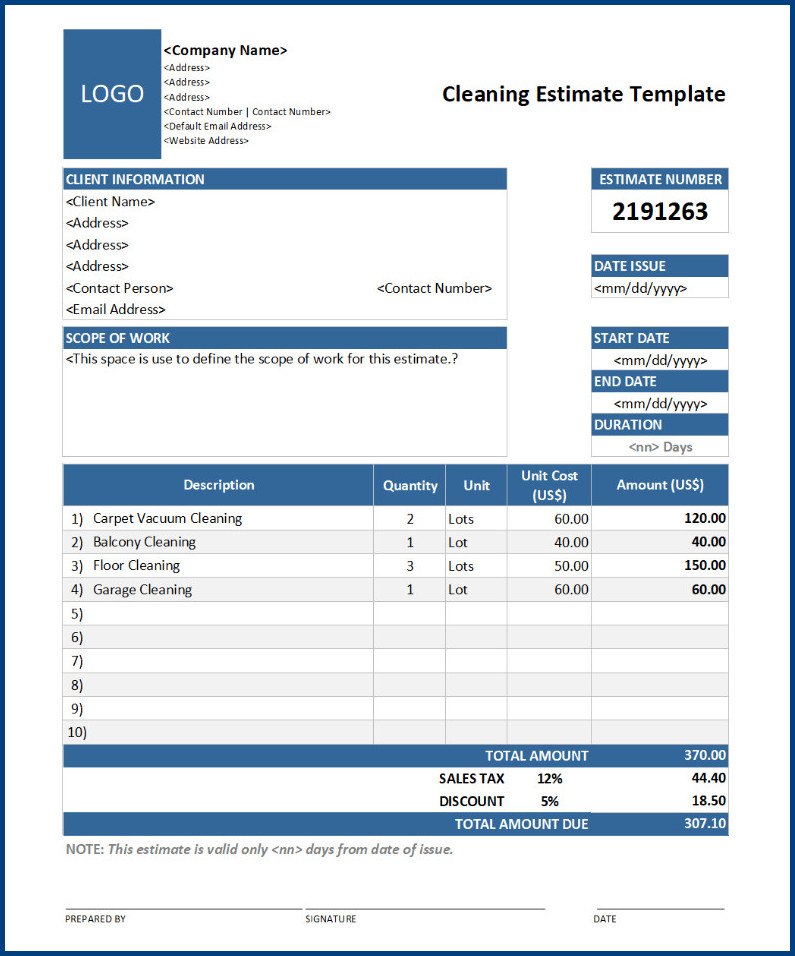 Job Estimate Template