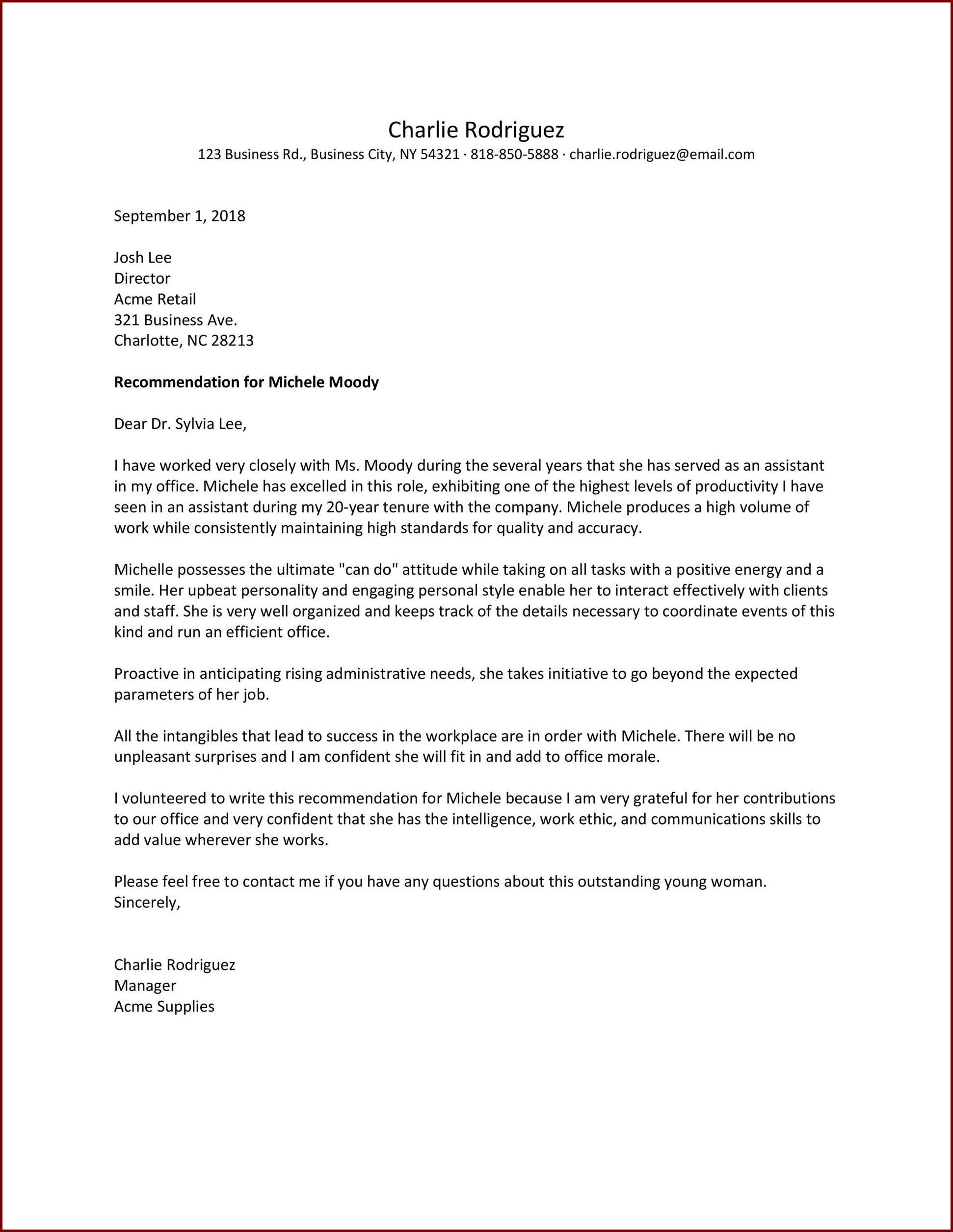 Job Reference Letter Template Example