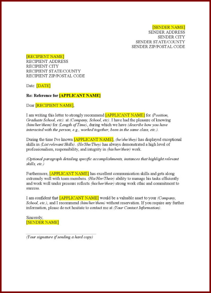 Job Reference Letter Template Sample