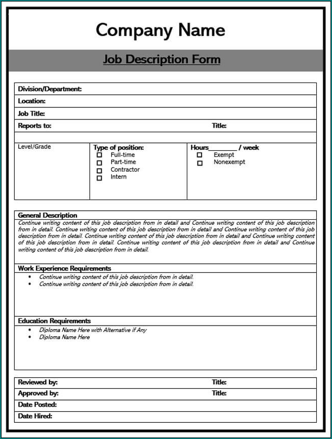 Job Requirements Sample