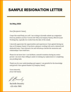 Job Resignation Letter Template Sample