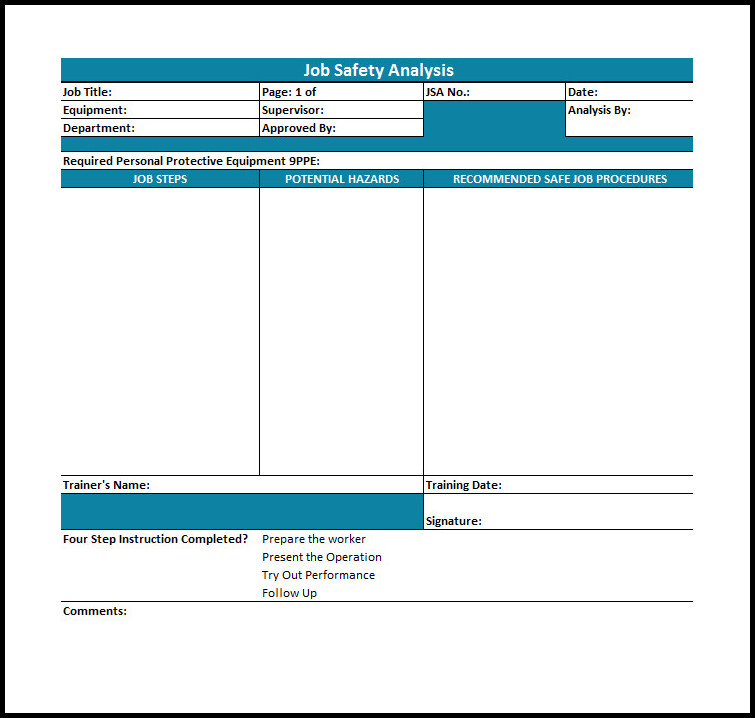 Job Safety Analysis Template Sample