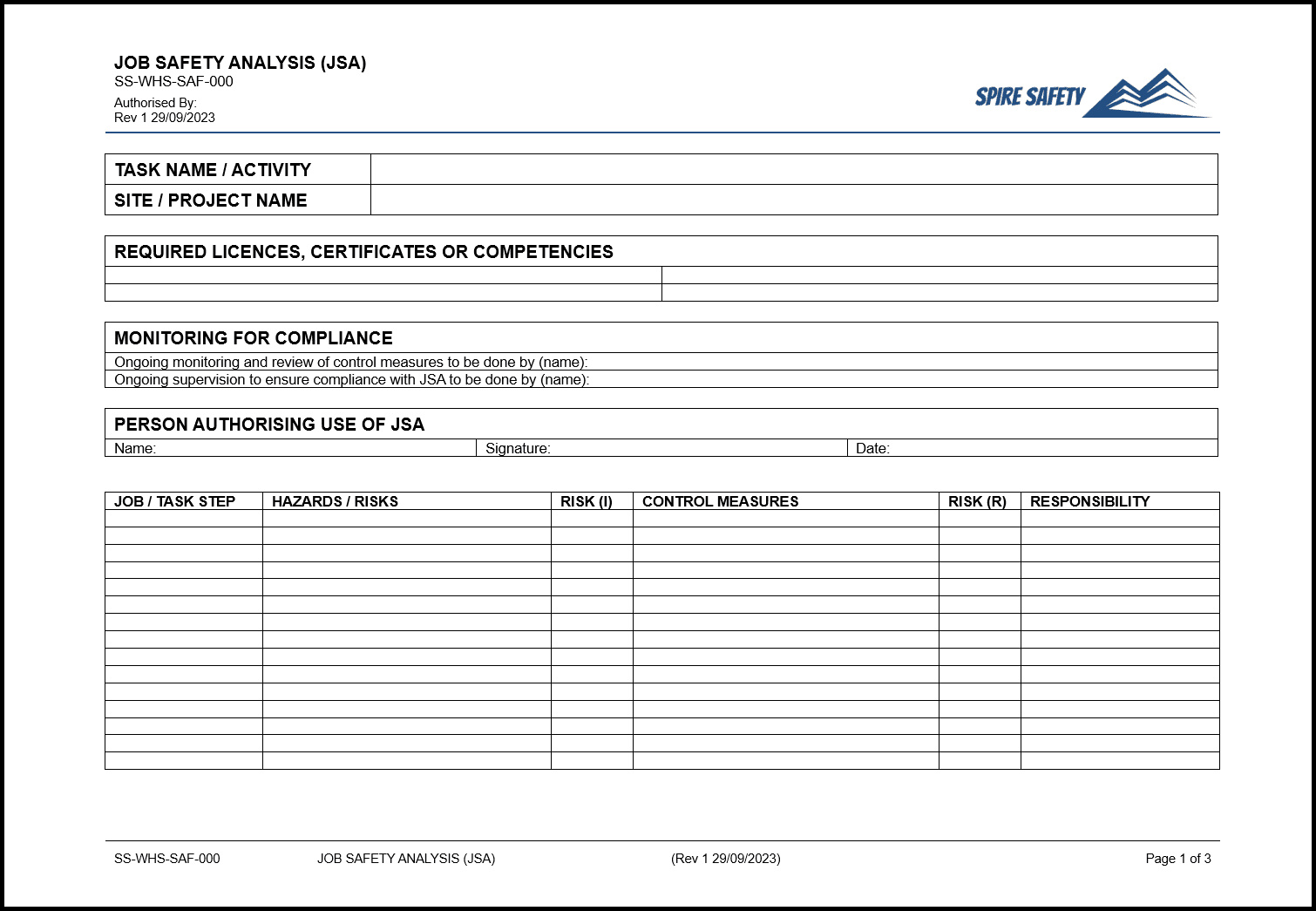 Job Safety Analysis Template