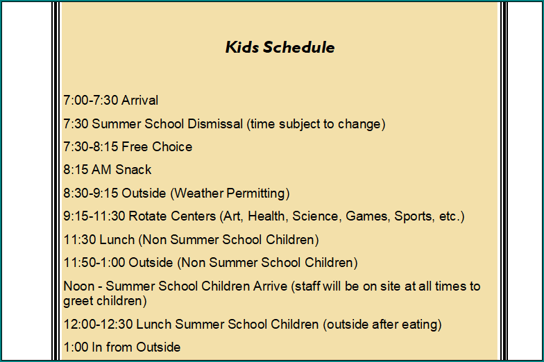 Kids Schedule Template