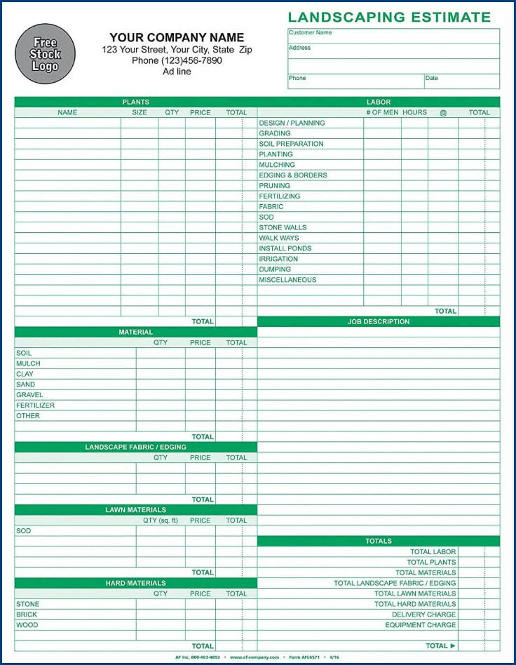 Landscape Estimate Template Example