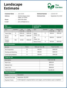Landscape Estimate Template Sample