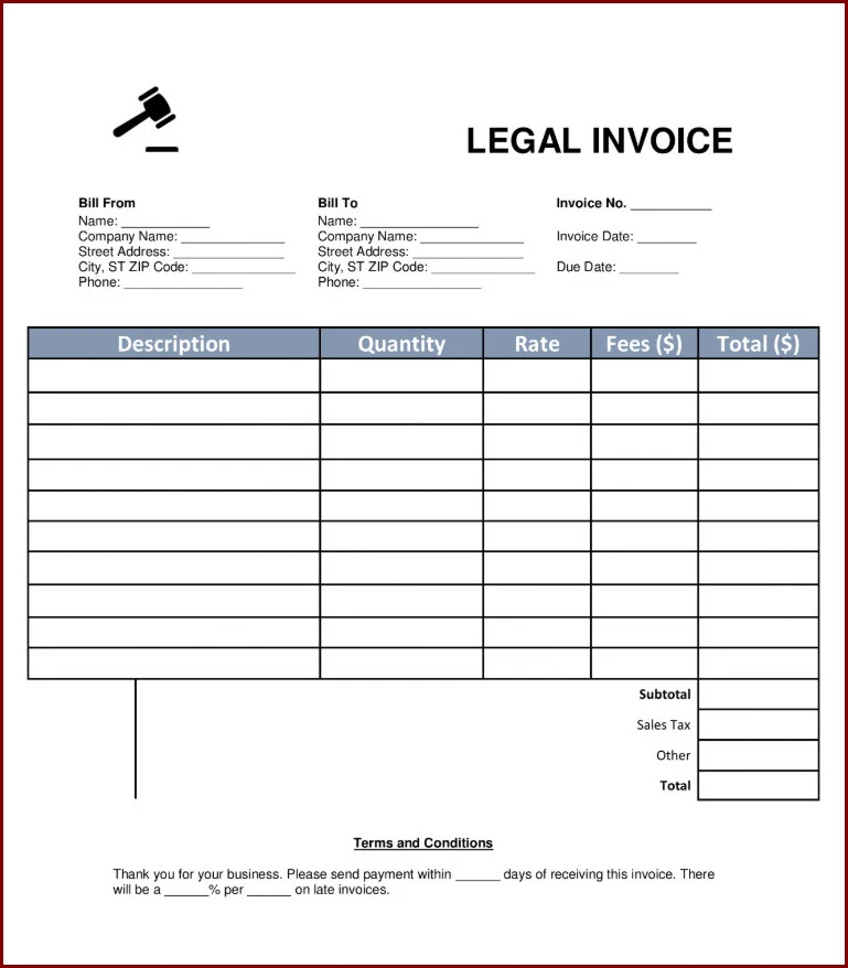 Law Firm Invoice Template Sample