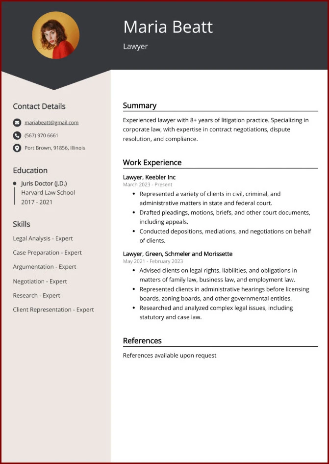 Lawyer Resume Template Example