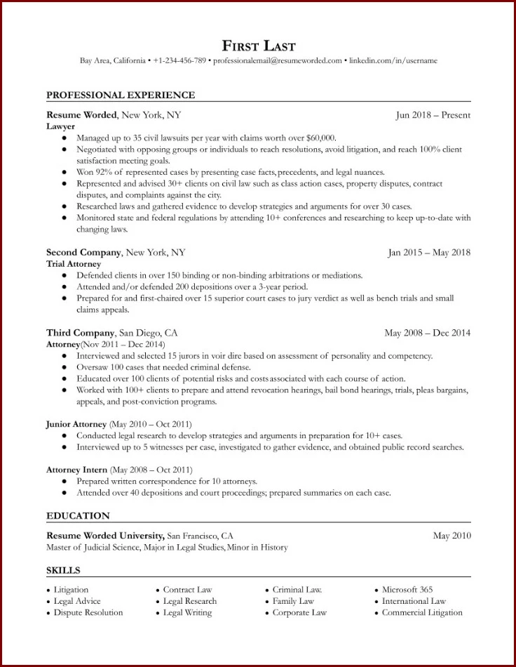 Lawyer Resume Template Sample