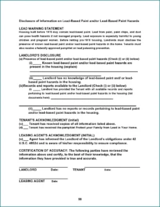 Lead Based Paint Disclosure Form Example