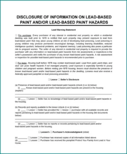 Lead Based Paint Disclosure Form Sample