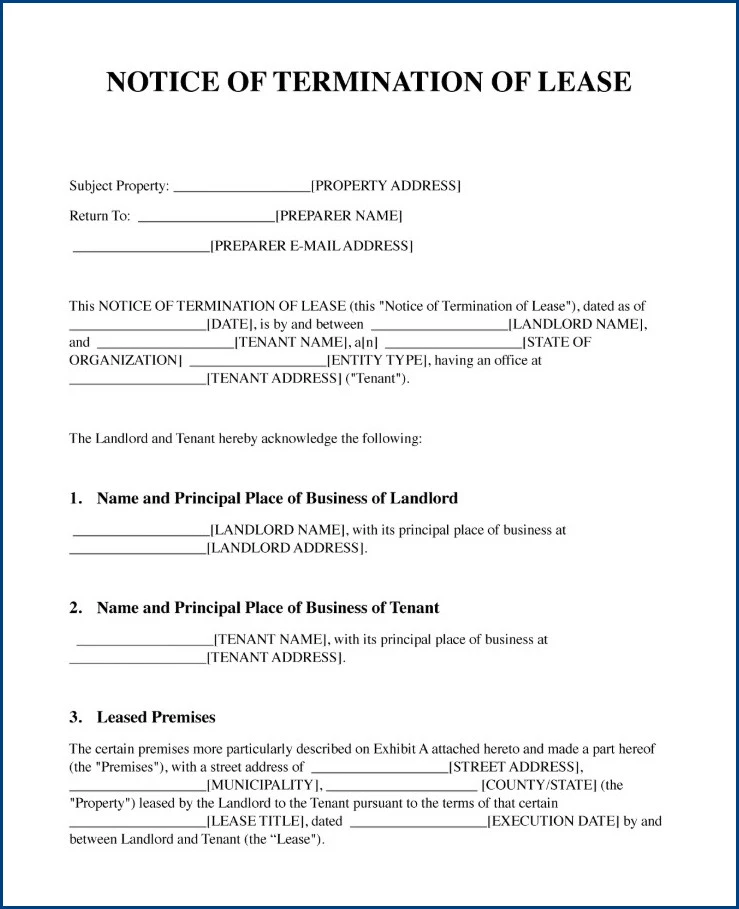 Lease Agreement Termination Template Sample
