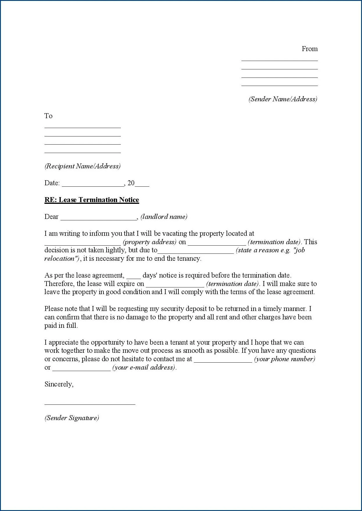 Lease Agreement Termination Template