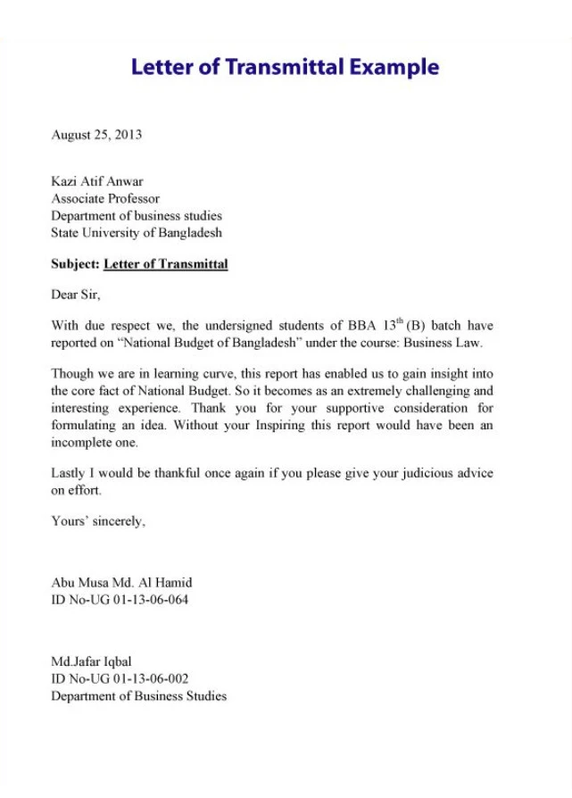 Letter of Transmittal Template Letter of Transmittal Template Word