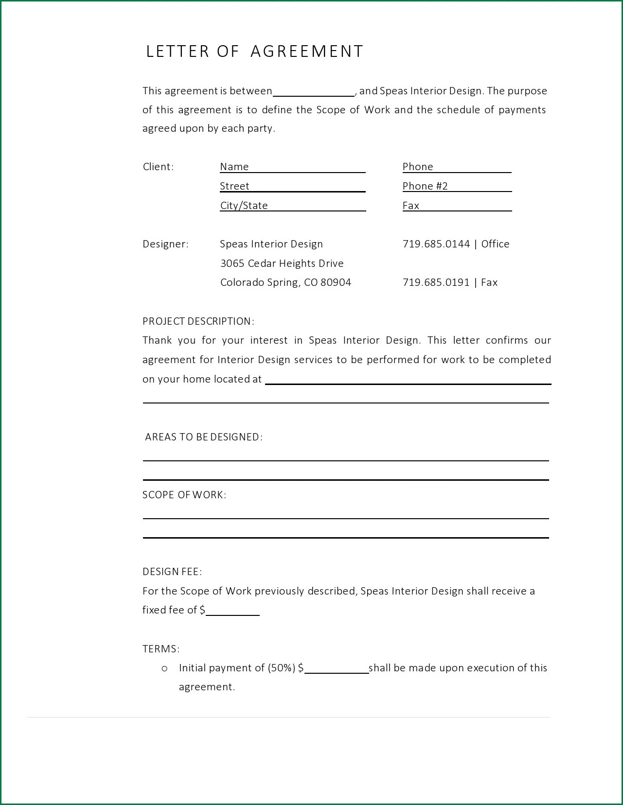 Letter of Agreement Template Sample