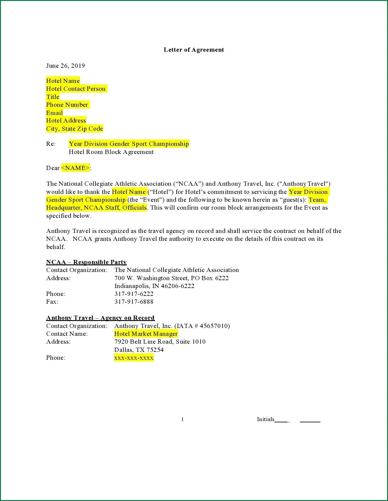 Letter of Agreement Template