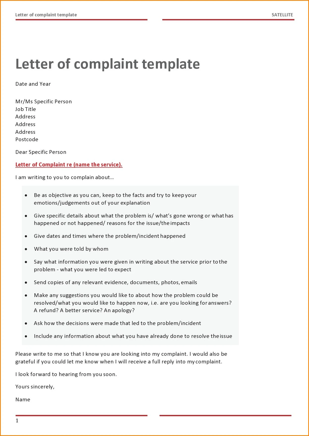 Letter of Complaint Template Sample