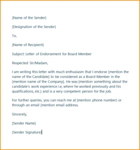 Letter of Endorsement Template Example