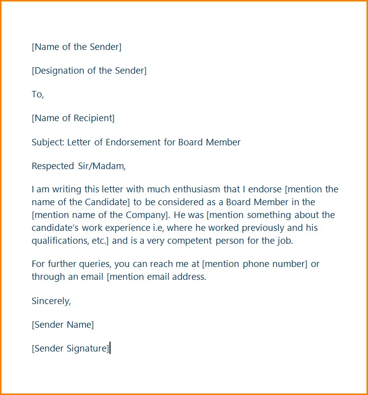 Letter of Endorsement Template Example