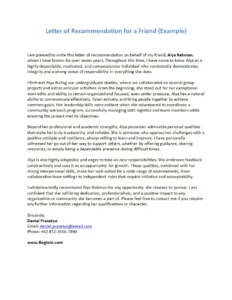 Letter of Recommendation for a Friend Template