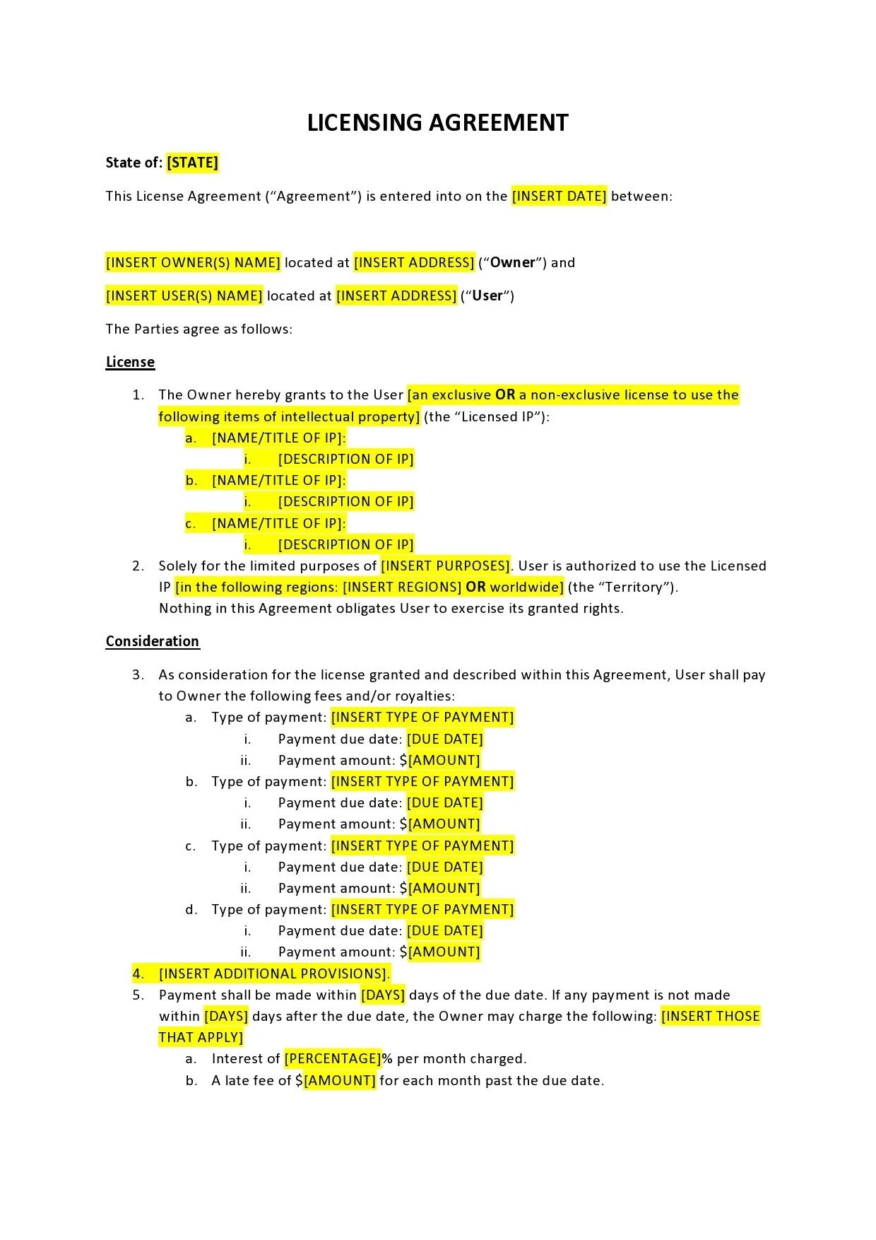 Licensing Agreement Template Word