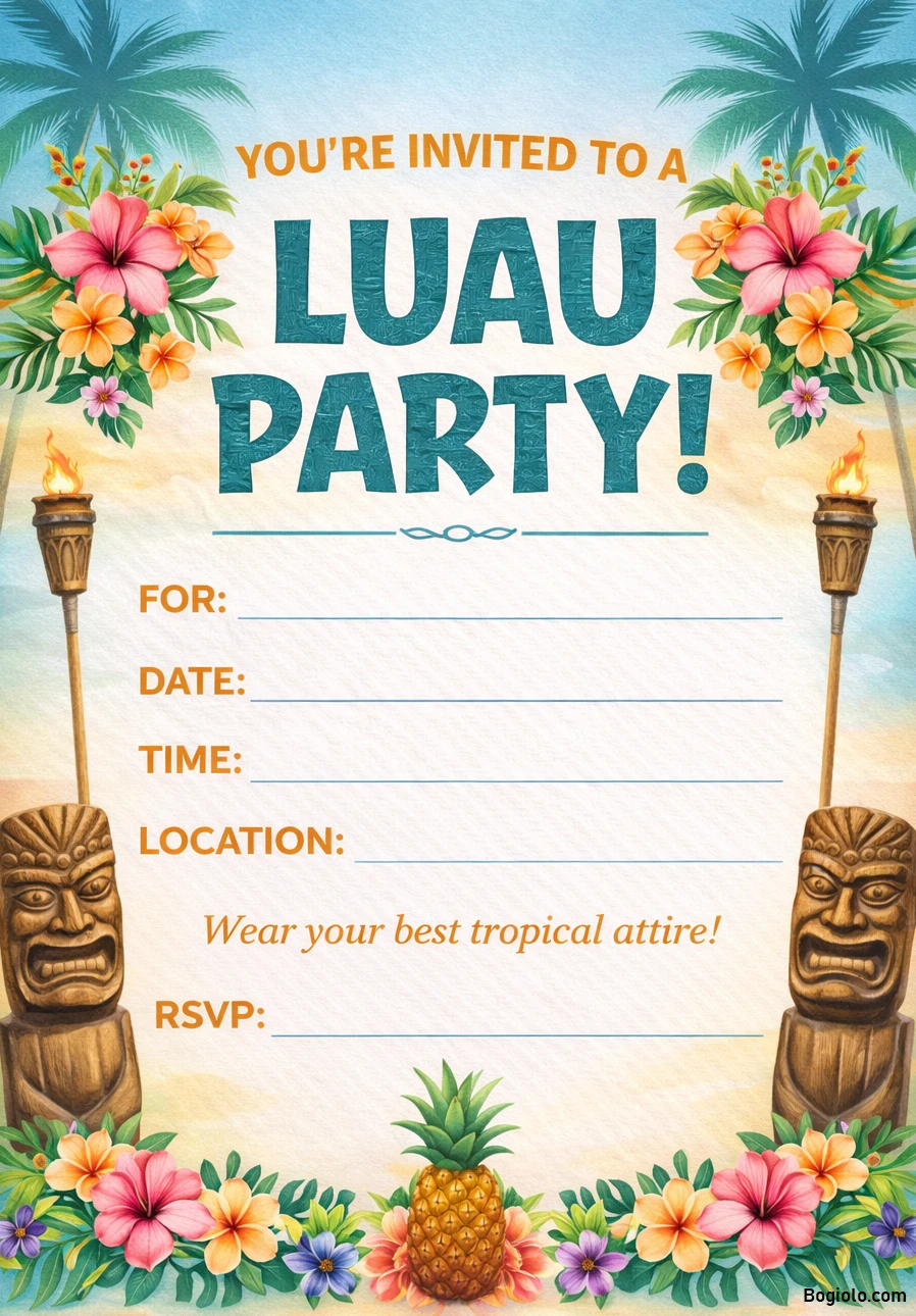 Luau Party Invitation Template PDF