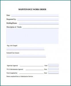 Maintenance Work Order Form Sample