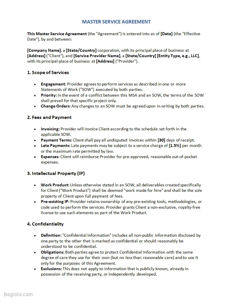 Master Service Agreement Template Master Service Agreement Template Word
