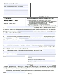 Mechanics Lien Form Template