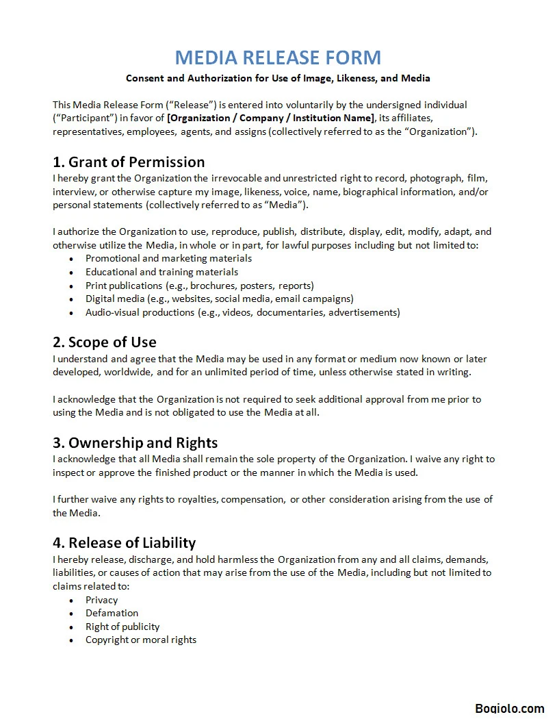 Media Release Form Template Word