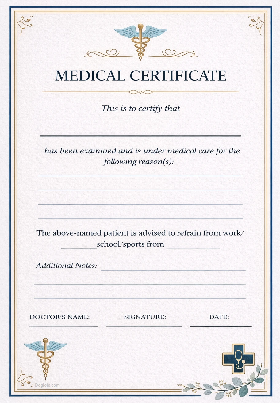 Printable Medical Certificate Template