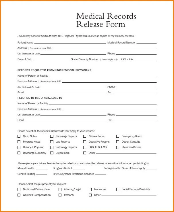 Medical Records Release Form Medical Records Release Form Template Word