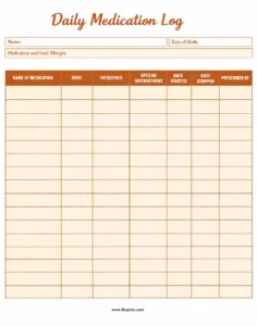 Simple Blank Medication Log Template