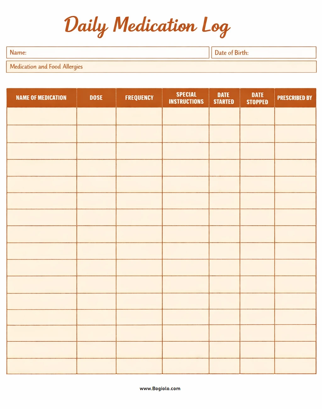 Medication Log Template Simple Blank Medication Log Template