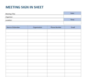 Simple Meeting Sign in Sheet Template Word