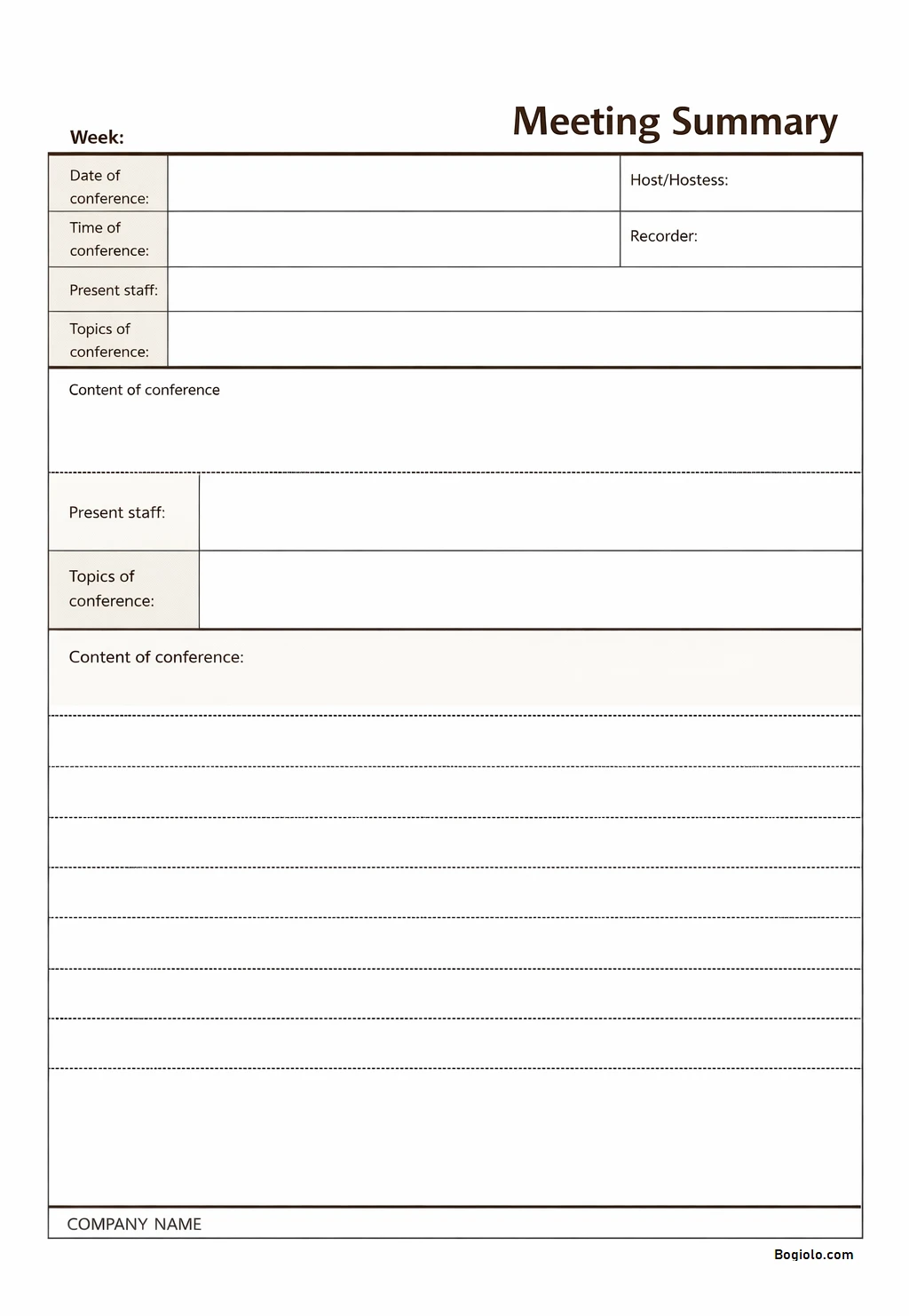 Meeting Summary Template Simple Blank Printable Meeting Summary Template