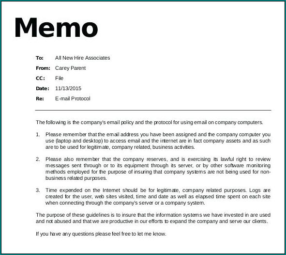 Memo Format Template Sample