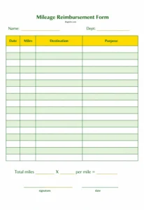 Mileage Reimbursement Form Template