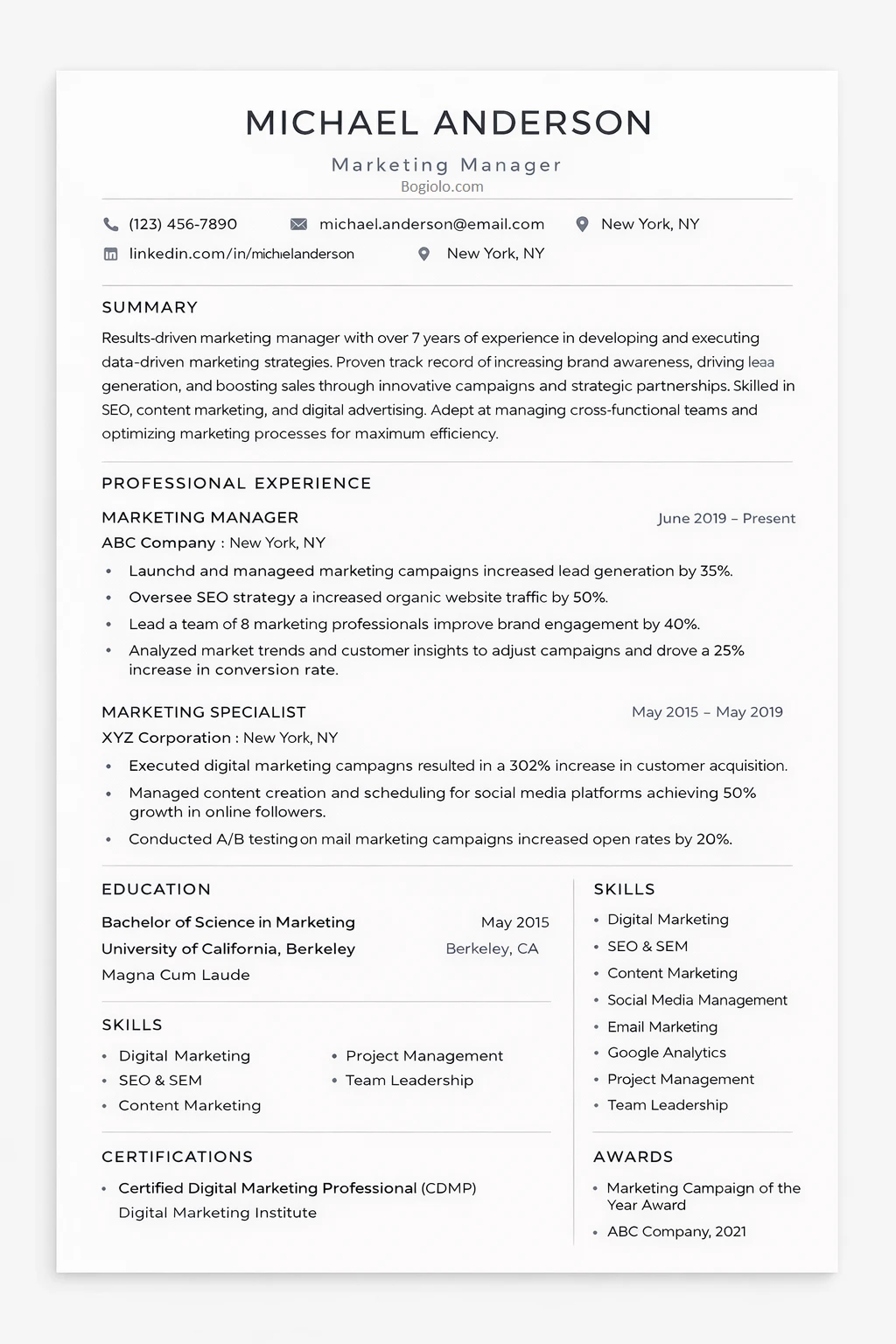 Simple Modern Resume Template Word