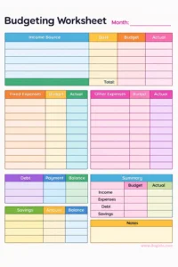 Simple Blank Money Management Worksheet Template